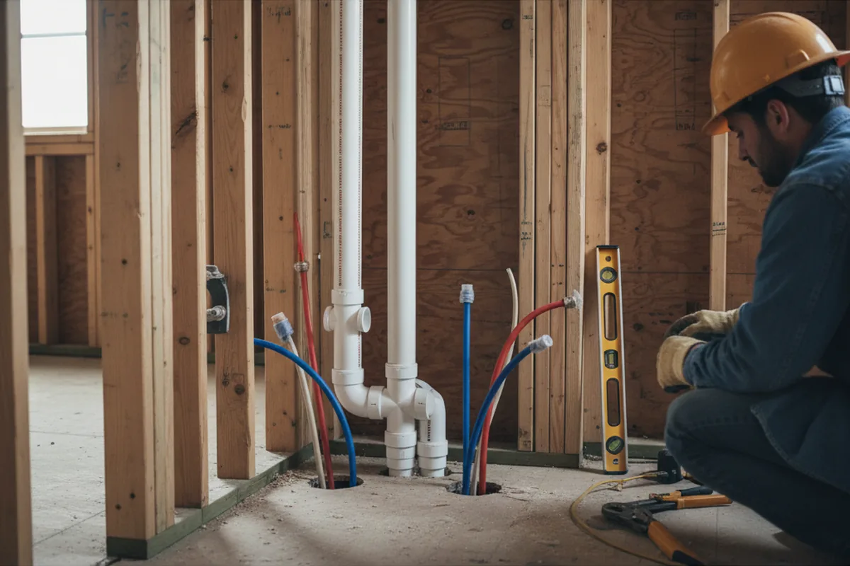 Drain and supply rough-in during Drain Cleaning in North Kingstown