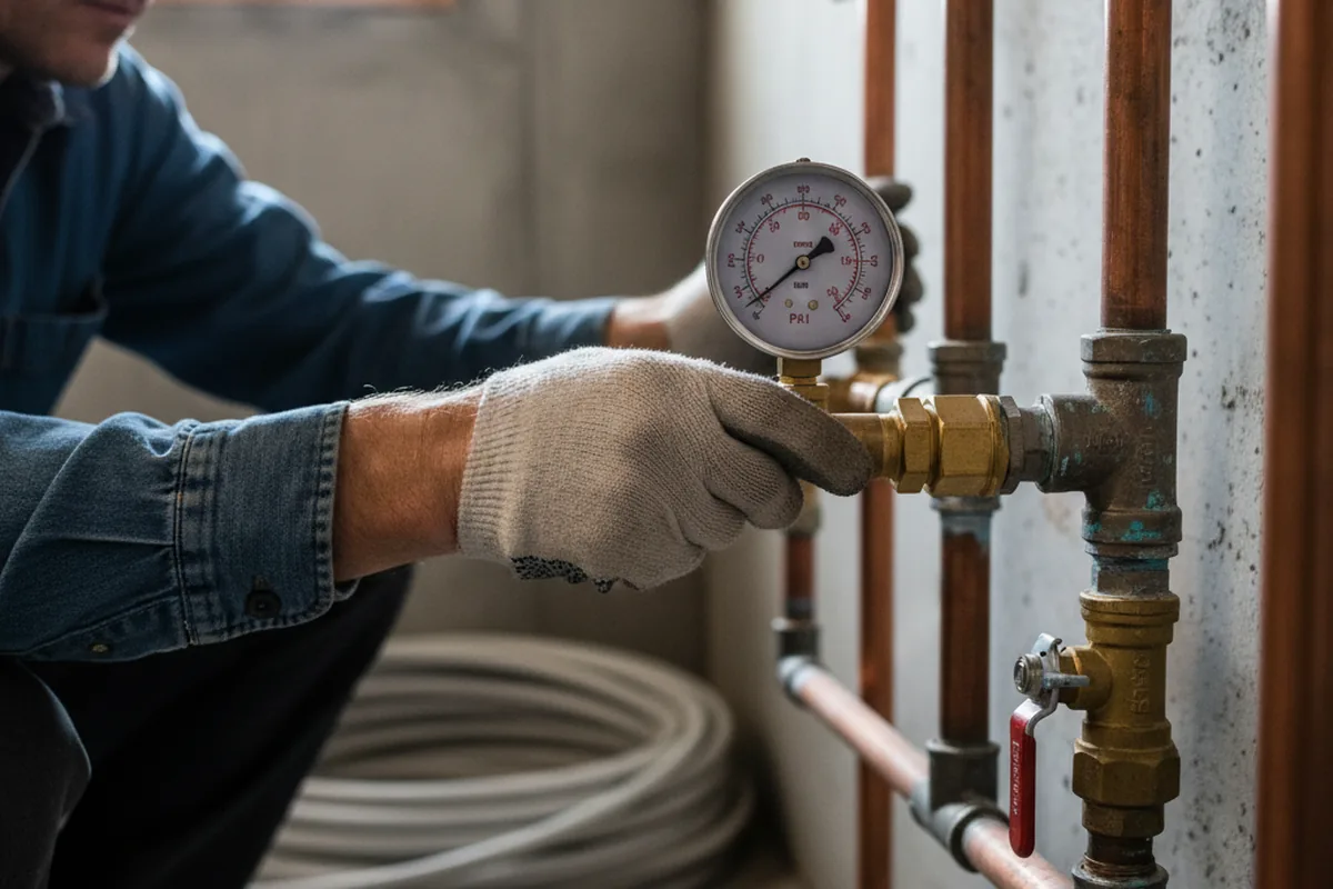 Pressure testing a repaired line during Water Line Repair in North Kingstown